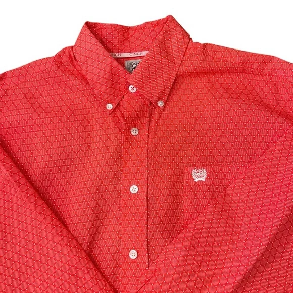 Cinch Shirt Red Orange Hexagon Geometric Button Down Western Rodeo Men’s Small - Picture 4 of 10